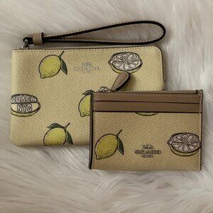 COACH Lemon Corner Zip Wristlet & Mini Skinny Wallet SET